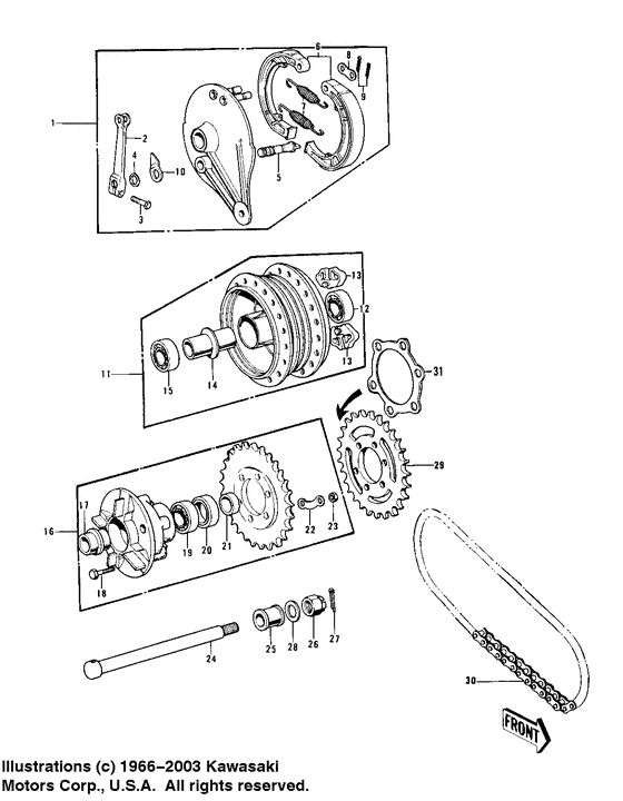 Rear hub/brake/chain