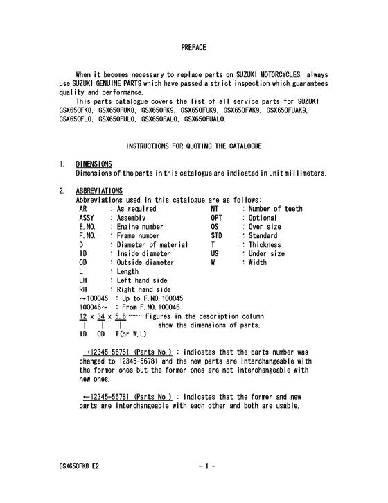 GSX650F Catalog preface