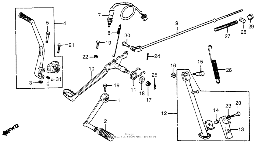 Pedal + kick starter arm