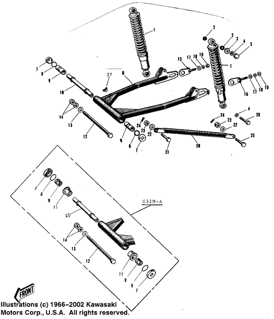 Swing arm/shock absorbers