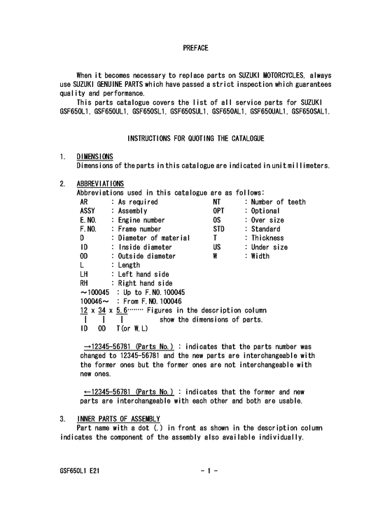GSF650S Catalog preface