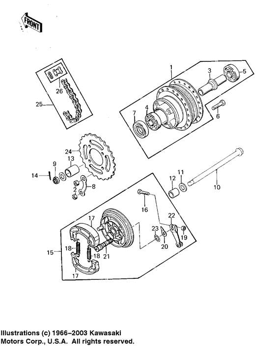 Rear hub/brake/chain
