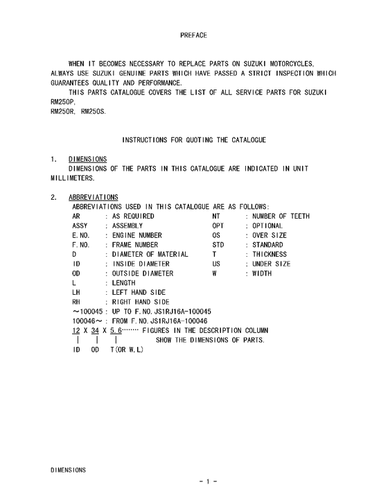 RM250 Catalog preface