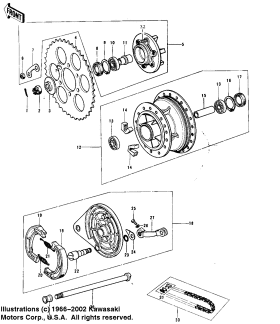 Rear hub/brake/chain