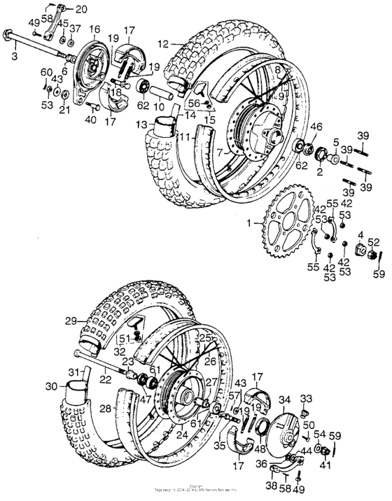 Front wheel + rear wheel