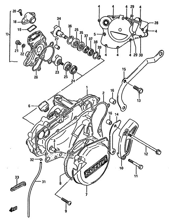Crankcase cover-water pump
