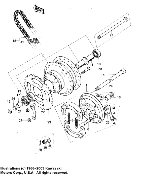 Rear hub/brake/chain