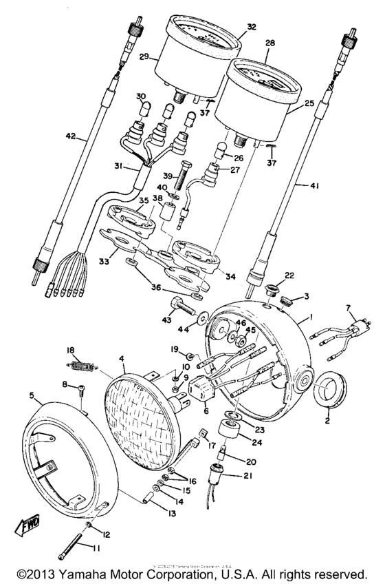 Head lamp, speedometer & tachometer