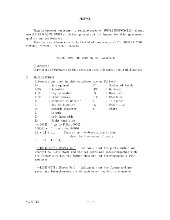 VL250 Catalog preface