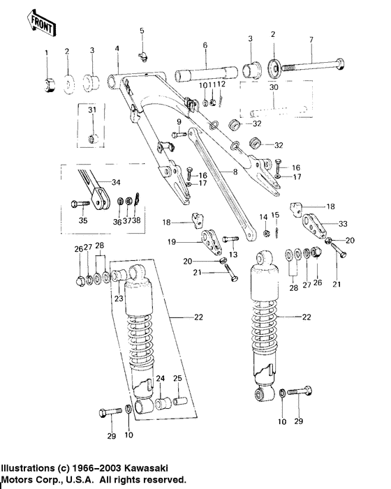 Swing arm/shock absorbers