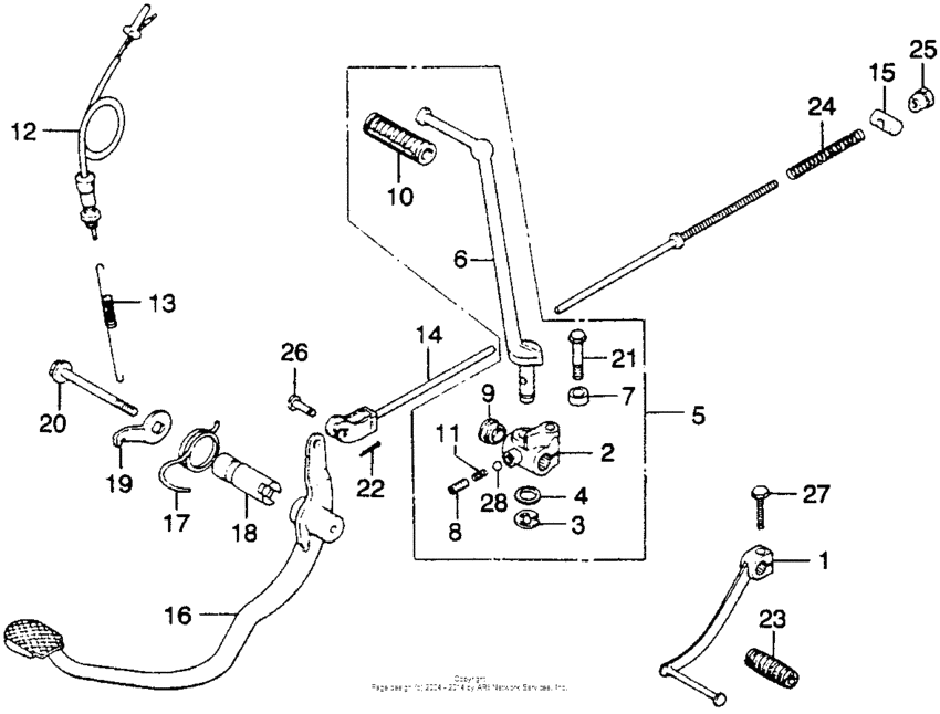 Brake pedal + kick starter arm