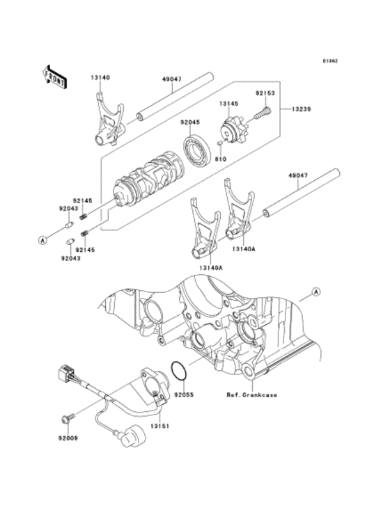 Gear change drum/shift fork