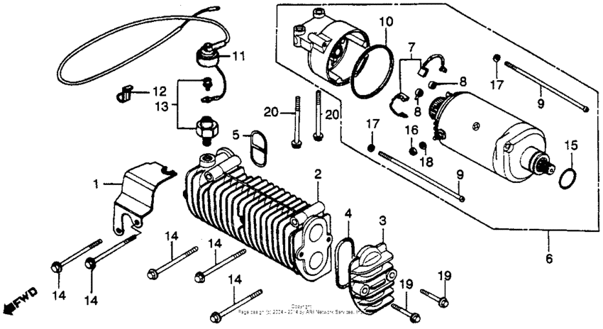 Starter motor + oil cooler