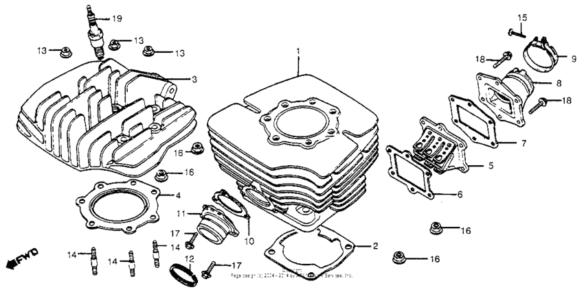 Cylinder head + cylinder + reed valve