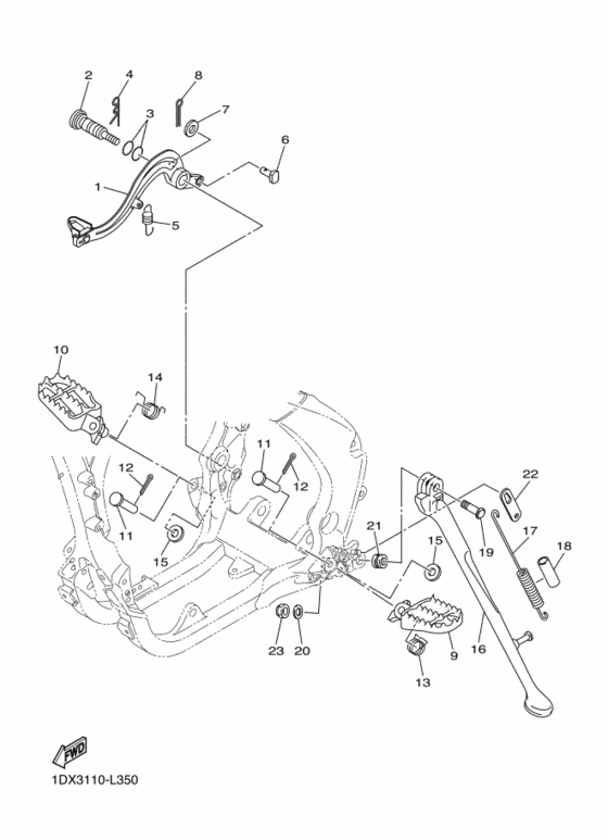 WR450F Support & repose pied
