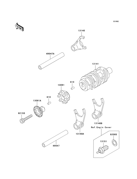 KLX250 Валы и вилки переключения передач