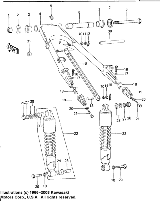 Swing arm/shock absorbers