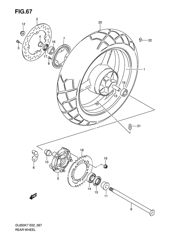 DL650 (ABS) Rear wheel complete assy