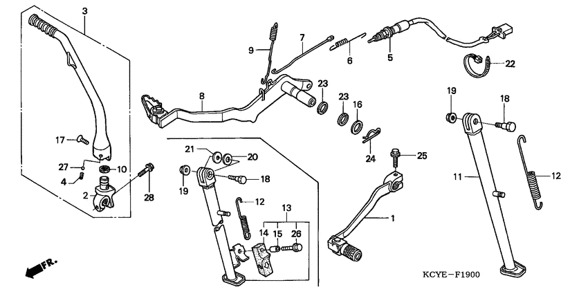Pedal/stand/kick starter arm