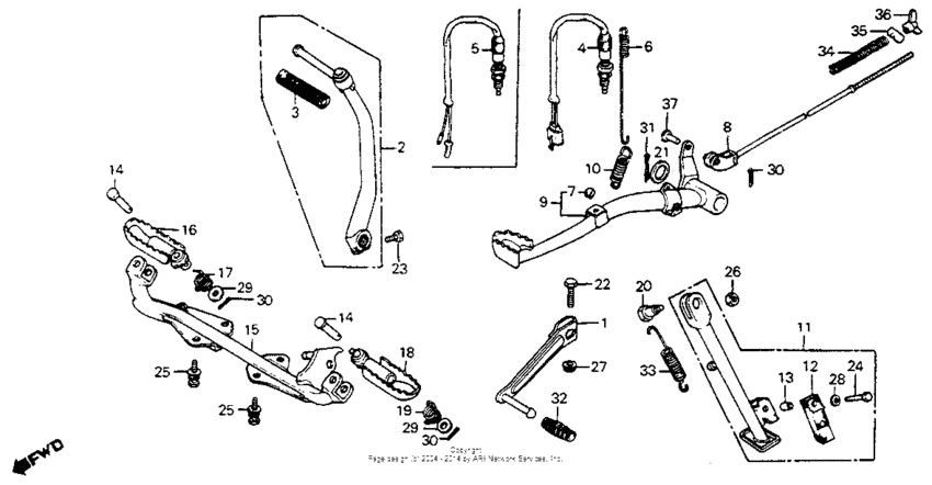 Brake pedal + gearshift pedal + side stand