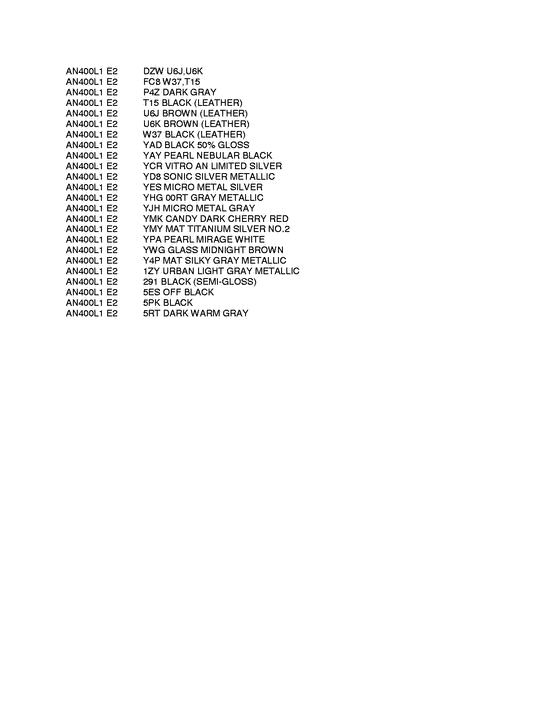 AN400Z (ABS) Color chart