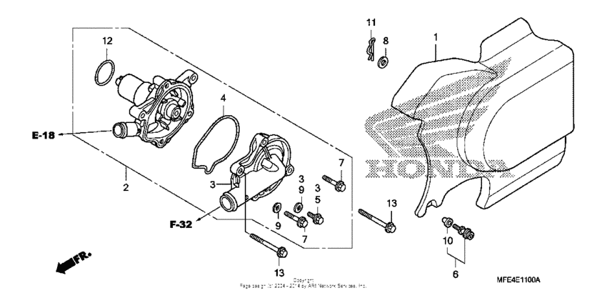 VT750C2 Water pump + left rear cover