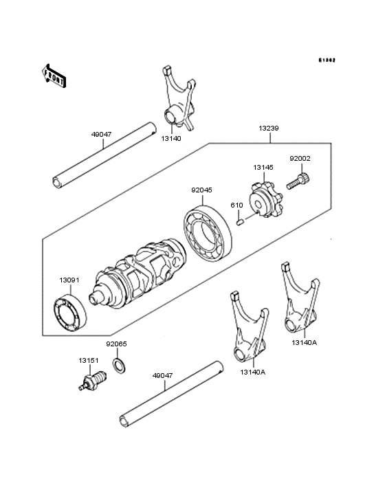 Gear change drum/shift fork