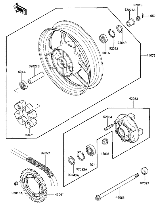 Rear wheel/hub/chain