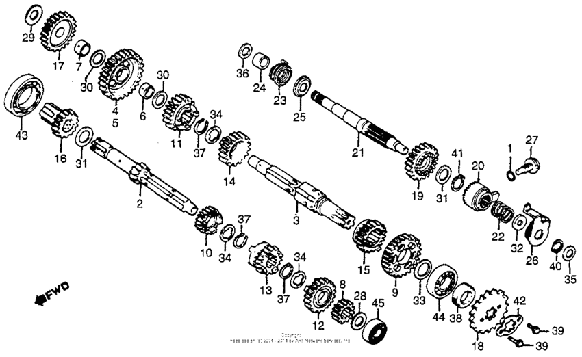 Transmission + kick starter spindle