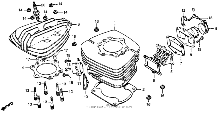 Cylinder head + cylinder + reed valve 78-79