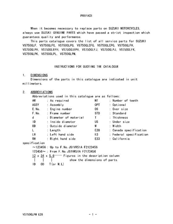 VS750 Catalog preface