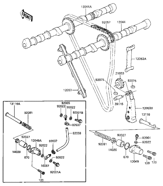 Camshafts/chain/tensioner