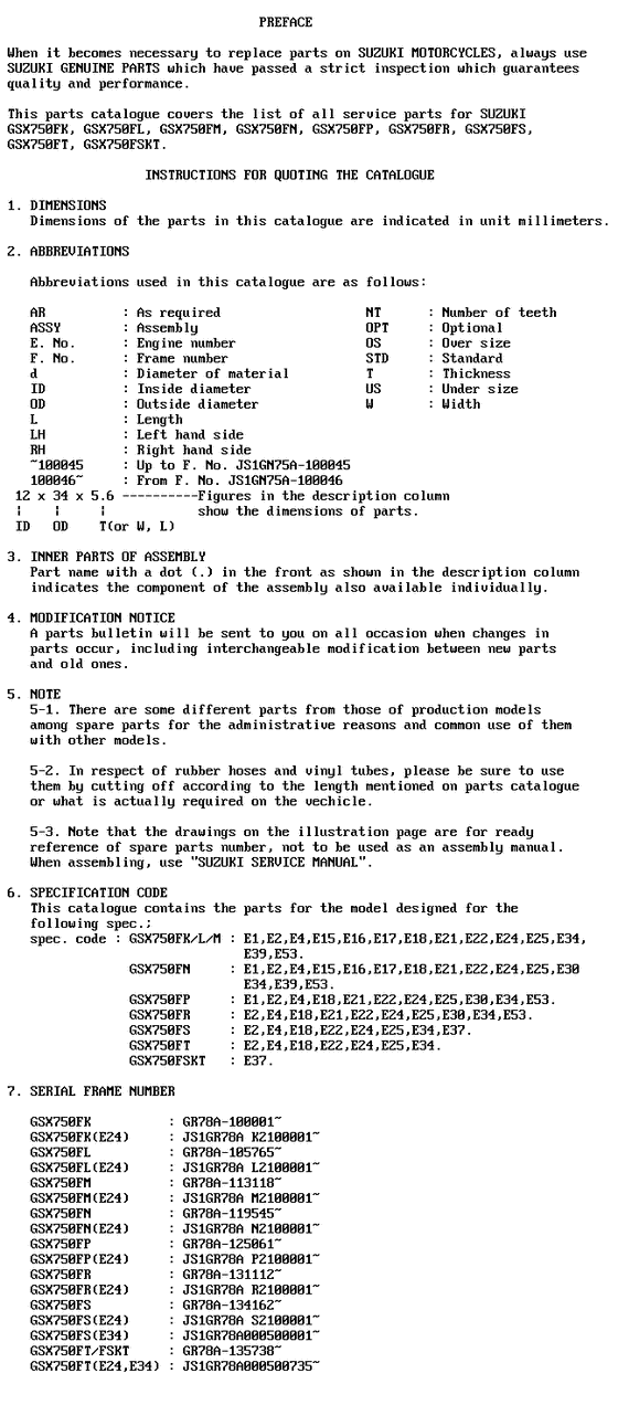 GSX750 Catalog preface