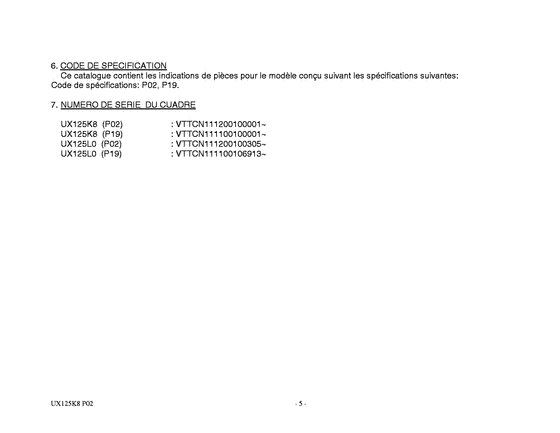 UX125 Catalog preface
