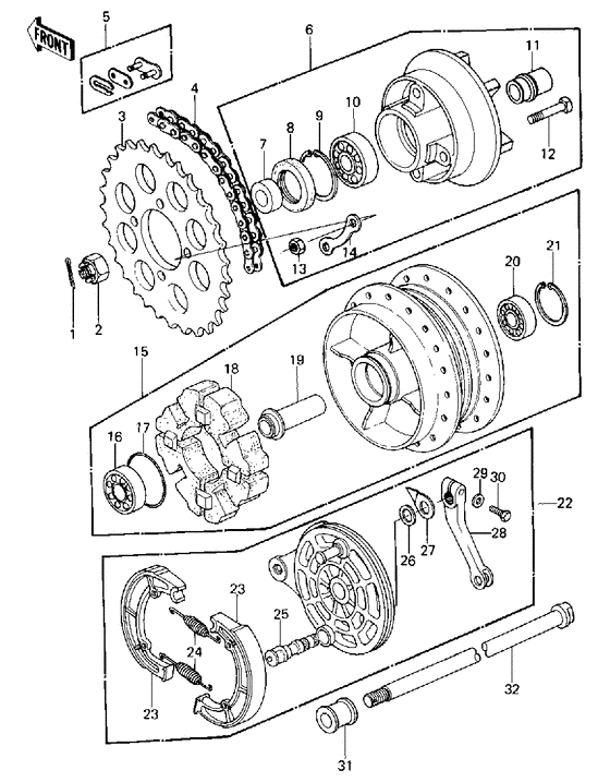 Rear hub/brake/chain