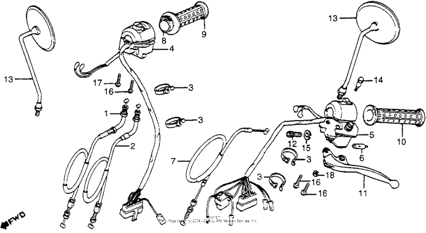 Cm400a handle lever + cable + mirror + switch 79-81