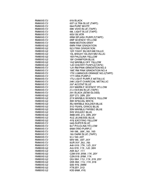 RM80 Color chart