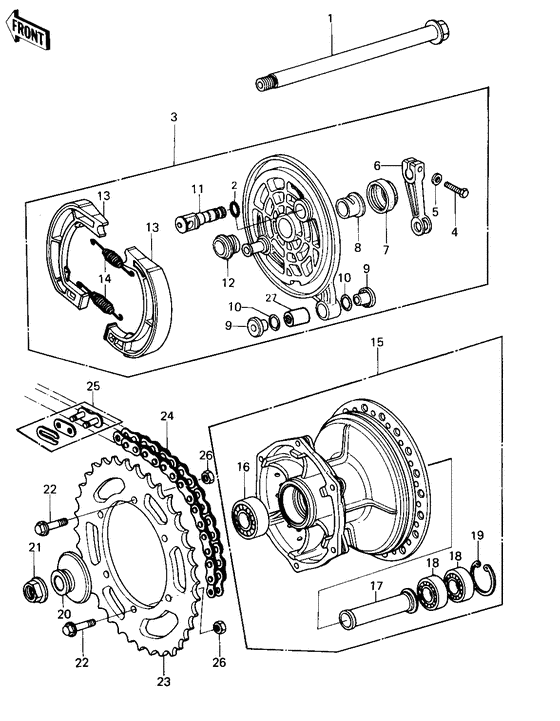 Rear hub/brake/chain