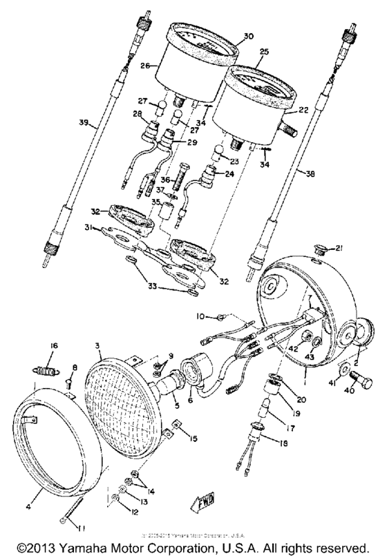 Head lamp, speedometer & tachometer