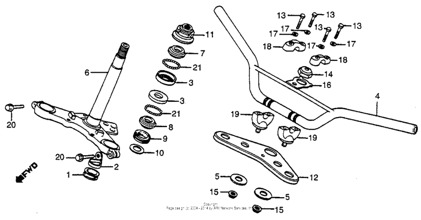 Handlebar + top bridge + steering stem 83-84