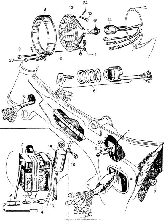 Headlight + battery + wire harness