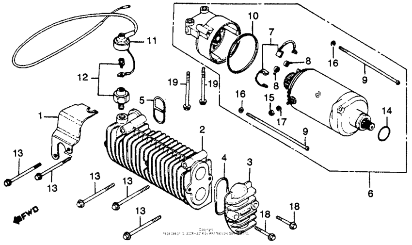 Starting motor + oil cooler