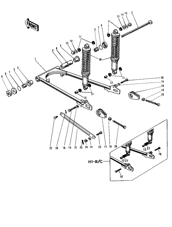 Swing arm/shock absorbers