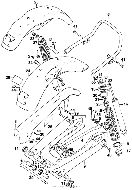 Rear shock absorber + swingarm + rear fender