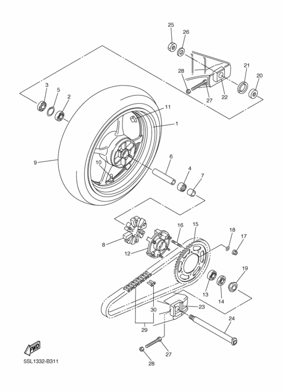 Rear wheel complete assy