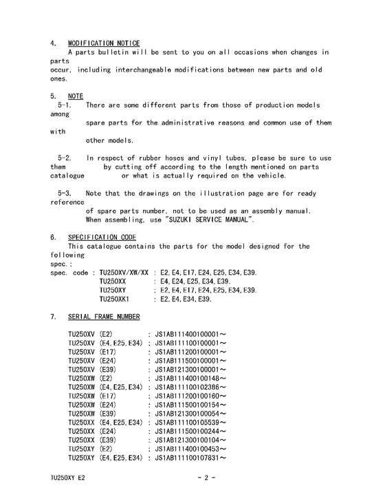 TU250 Catalog preface