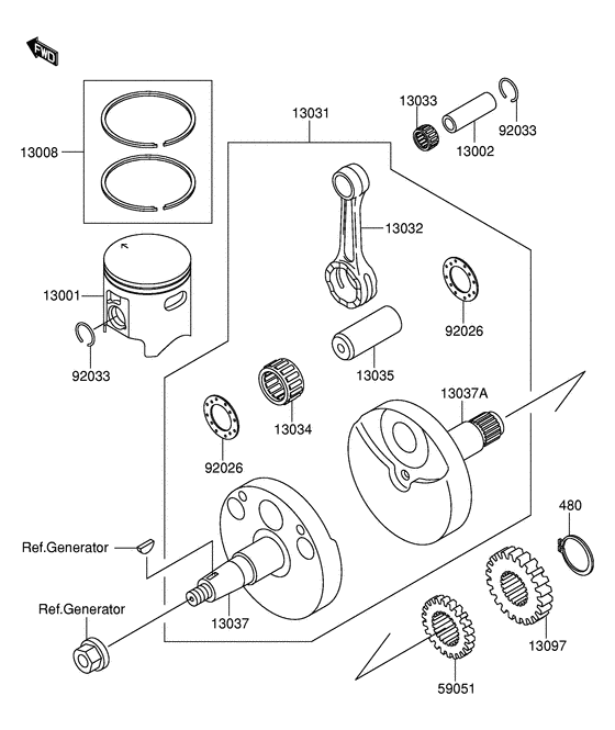 RM100 Crankshaft / piston