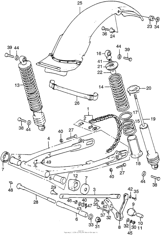 Swingarm + rear shock absorber + rear fender
