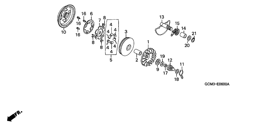 Drive face/ kick starter spindle