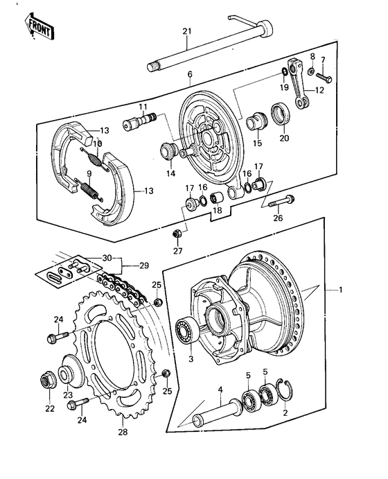 Rear hub/brake/chain